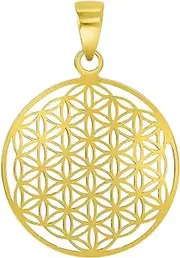 [Jewelry America] Solid 14k Yellow Gold Dainty Flower of Life Pendant, Gold, No Gemstone