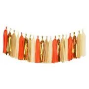 Tassel Garland, Tissue Paper Tassels Banner for Orange+metallic Gold+tan+ivory