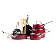 Red Volcano Textured Ceramic Nonstick, 12 Piece Cookware Pots and Pans Set wi...