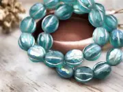 10mm Platinum Washed Matte Teal AB Faceted Czech Glass Melon Beads 12 Beads