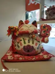 Maneki Neko Lucky Fortune Cat Coin Bank Fengshui Ceramic Decor Gift 9" 86885