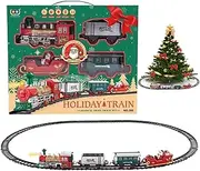 Electric Train Set | Model Train Kit for Christmas Tree with Light and Sound | Electric Locomotive, Cargo Car Railway Tracks for Boys and Girls
