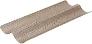 AIMALL 2-Gird Non-Stick Baguette Baking Tray, Carbon Steel Bread Stick Wave Pan, 15 x 6.3 x 0.8 Inches, Durable Perforated Mould for French Bread & Baguette