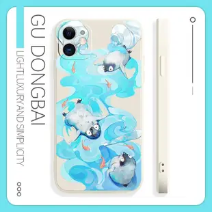 Samsung保護殼企鵝的湛藍色涂鴉卡通手機殼適用于蘋果14華為p60小米11OPPO一加9