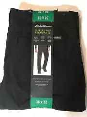 Eddie Bauer NEW Mens Tech Fleece Lined Stretch UPF 50+ Pants Black 38W x 32L NWT
