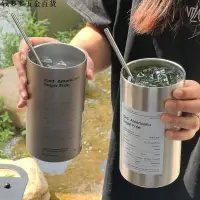 在飛比找蝦皮購物優惠-600ml吸管水瓶304不銹鋼咖啡杯保溫瓶冰美式咖啡杯便攜雙