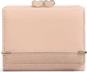 [LEEXTON] Womens Wallet Leather Small Compact Trifold RFID Blocking Credit Card Case Mini Ladies Purse with ID Window, Light Pink