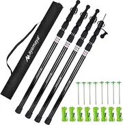 AYAMAYA Tarp Poles - Telescoping Camping Tent Poles Replacement, Upgraded 4-Section Heavy Duty Aluminum Rods with Stakes & Guylines for Tents, Rain Fly, Camping Shelter, Awning Canopy RV Car, Set of 4