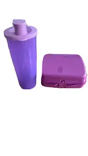 TUPPERWARE TUMBLER SANDWICH KEEPER SET PURPLE 16 Oz FLIP TOP CUP HINGED BOX NEW