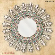 Peruvian Turquoise Round Sunburst Mirror 17.7" for wall living room decorations