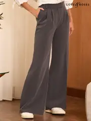 Love & Roses Grey Petite Premium Ultra Wide Leg Trousers (E21630) | $102