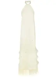 Huishan Zhang Vic Feather-trimmed Halterenck Maxi Dress - White - 8 8