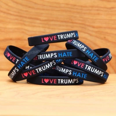 50 Love Trumps Hate Wristbands - Silicone Band Bracelets Debossed Color Filled