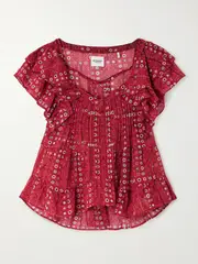 [Marant Étoile] Marant Étoile - Ruffled Printed Organic Cotton-voile Blouse - Red - FR 38 FR 38 Red