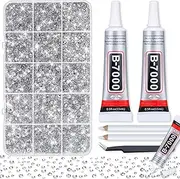 B-7000 Glue with 14000Pcs Craft Rhinestones for Clothes, Resin Silver Rhinestones Flatback Gems NonHotfix Rhinestone Bling Kit with Fabric Super Glue for Graduation Cap, Shoes, Tumblers, Makeup