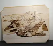 Pyrography Bear Artwork Unique 14" X 11" Wood Burning