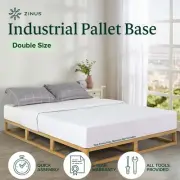 Bed Frame Double Size Industrial Pine Wood Low Bed Base - Zinus