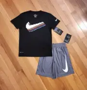 NEW Nike Little Boys Dri-fit Swoosh Tee & Short Set, Black/Gray (sz 4, 6)