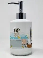 White Mastiff Brindle in Bathtub Ceramic Soap Dispenser Hand Soap Dispenser
