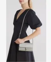 NWT REBECCA MINKOFF Wallet On A Chain Crossbody Bag Clutch in Dove Grey Leather