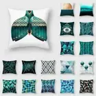 Teal Blue Polyester Pillow Case Patchwork Geometric Pillow Cover Cushion Cover