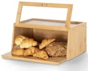 MHONFL Bamboo Bread Box for Kitchen Counter with Cutting Board, Large Capacity B