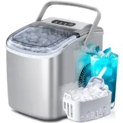 Portable Countertop Ice Maker Machine with Handle, 9 Bullet-Shaped Ice Cubes Rea