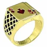 18K GOLD EP LUCKY ACE SPADES MENS CARD RING sz 9 R 1/2 red