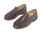 Firenze Atelier Men's Matte Brown Leather Moc Toe Penny Loafers Slip On Shoes