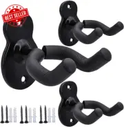 3pk Guitar Wall Mount Hangers U-Shape Hooks for Acoustic Electric Bass + Picks