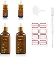 Amber Glass Dropper Bottles Set for Essential Oils, 2pcs 100ml and 2pcs 5ml Dropper Bottles, Funnel, Pipette, Labels, Refillable Containers for Aromatherapy, Skincare, DIY Serums