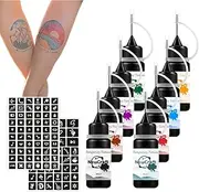 8 Colors Black, Red, Green, Brown, Purple, Navy, Orange and Blue, Makeup Inks, Freckles Gel for Art Markers, 102 Patterns Fake Tattoos stencils DIY for Men Women
