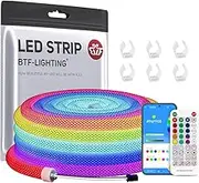 BTF-LIGHTING 9.8FT WS2811 WS2812B IC RGB 360 Degree Round Reticulate Chasing Color Neon LED Strip Kit Bluetooth Controller Flexible Silicone IP67 Waterproof Rope Light for Home Decor DC5V(No Adapter)