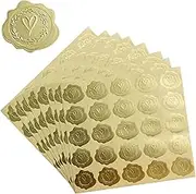 PONTIA 200PCS Gold Stickers, Embossed Wax Seals , Looking Heart Self-Adhesive Envelope Seals for Wedding Invitations / Greeting Cards / Party Favors Decor