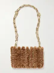[RABANNE] RABANNE - 1969 Nano Embellished Leather And Shearling Shoulder Bag - Camel - One size One size Brown