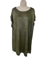 BNWT WOMENS NEXT UK 18 METALLIC GREEN COLD SHOULDER STRETCHY LONG T SHIRT TOP