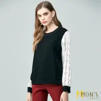 在飛比找momo購物網優惠-【MON’S】珍珠領印花雪紡袖上衣
