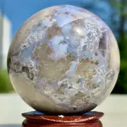 160G Natural Sakura Flower Agate QUARTZ Sphere Crystal Ball Healing