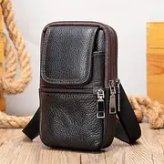 Men's Leather Crossbody Shoulder Bag - Compact Multi-Compartment Messenger Bag with Adjustable Strap for Travel and Everyday Use