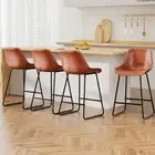 4x Brown Leather Bar Stools Set of 4 Comfortable Padded Metal Legs -BRX4