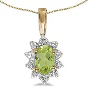 [LXR] 10k Yellow Gold Oval Peridot And Diamond Pendant