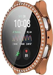 Bling Case for Samsung Galaxy Watch 7 40mm 44mm with Tempered Glass Screen Protector, High Definition Scratch Resistant Hard PC Bumper Cover Watch 7 for Accessories (Rose Gold, 40mm)