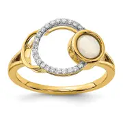 14K Yellow Gold Polished Real Diamond u0026 Opal Circle Ring