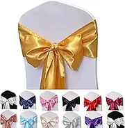 Maiangel Satin Chair Sashes Bows-50PCS Chair Ribbon Ties Back Sash for Wedding Party Events Banquet Chair Cover Decoration (Gold)