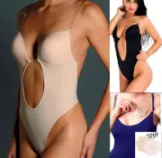 DEEP PLUNGE CONVRT CLEAR STRAP ULTRA LOW BACKLESS PUSH UP THONG FULL BODY SHAPER