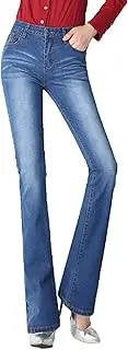 [Generic] Women Skinny Bell Bottom Jeans Mid Waisted Flare Jean Pants Classic Wide Leg Denim Pants