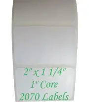 Thermal Transfer Syn Barcode Labels 2 x 1.25 1" Core 2070/Roll White Perforated