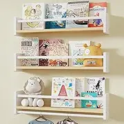 MXCSE Floating Nursery Book Shelves for Kids, 16 Inch Solid Wood Wall Mounted Bookshelf Set of 3, Hanging Book Shelves for Kids Room, Wall Shelves for Boys and Girls Room Decor, Toy Storage