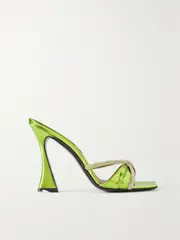 [D'ACCORI] D'ACCORI - Lust Crystal-embellished Iridescent Leather Mules - Green - IT36.5 IT 36.5 Green