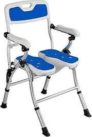 Shower Chair for Elderly and Disabled, Shower Chairs with Arms and Back, Silicon Non-Slip Seat Pad Included, 4-Level Adjustable Height Shower Chair Foldable (A)